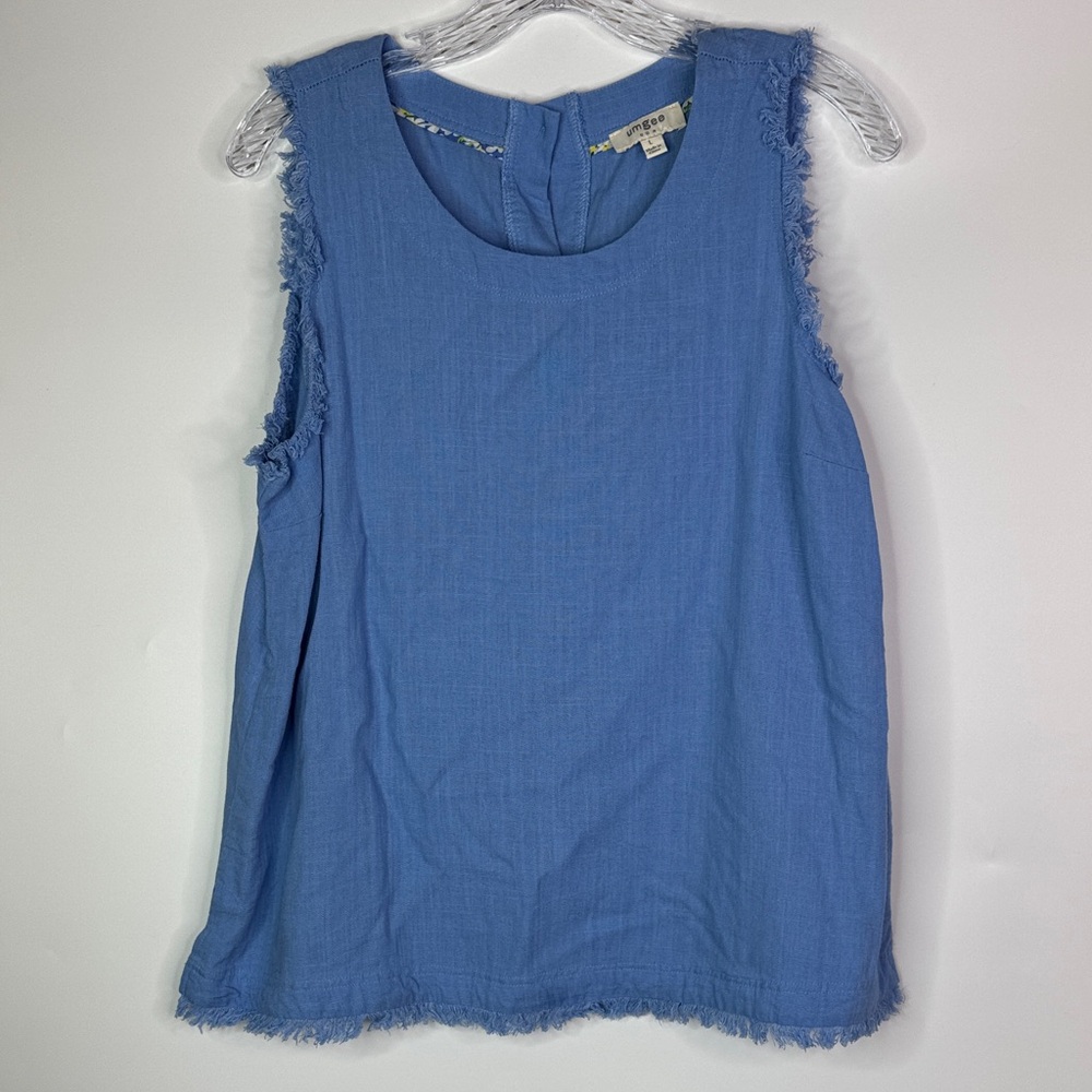 Umgee Blue Sleeveless Button Back Shirt Size Large